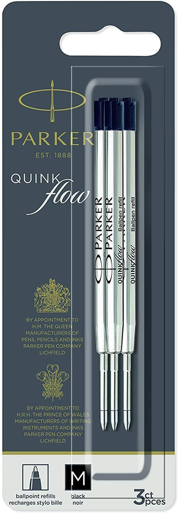 Parker Стержень для шариковой ручки Quink Flow (3шт), M, черный (в блистере) 2119151  #1