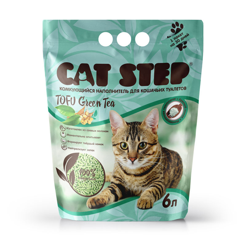 Наполнитель комкующийся растительный CAT STEP Tofu Green Tea, Зеленый чай, 6 л, 2.7 кг  #1