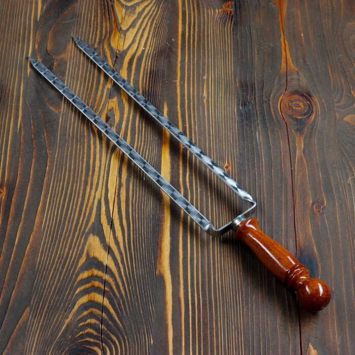 Шафран, Двойной вилка-шампур с деревянной ручкой, с узором, 40 см  #1