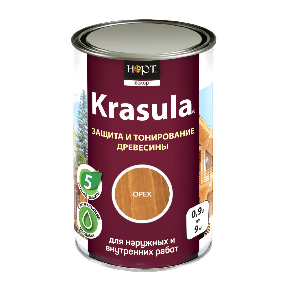 Krasula 0,9л орех, Защитно-декоративный состав для дерева и древесины Красула, пропитка, защитная лазурь #1