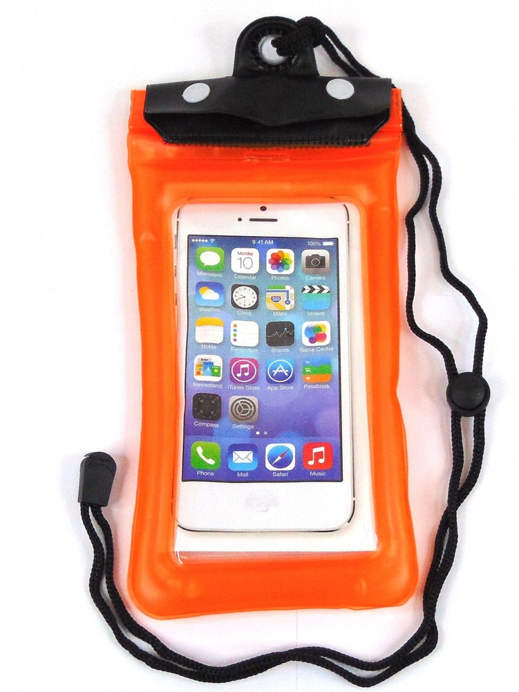 Водонепроницаемый чехол для телефона и документов с черным клапаном, цвет - оранжевый  #1
