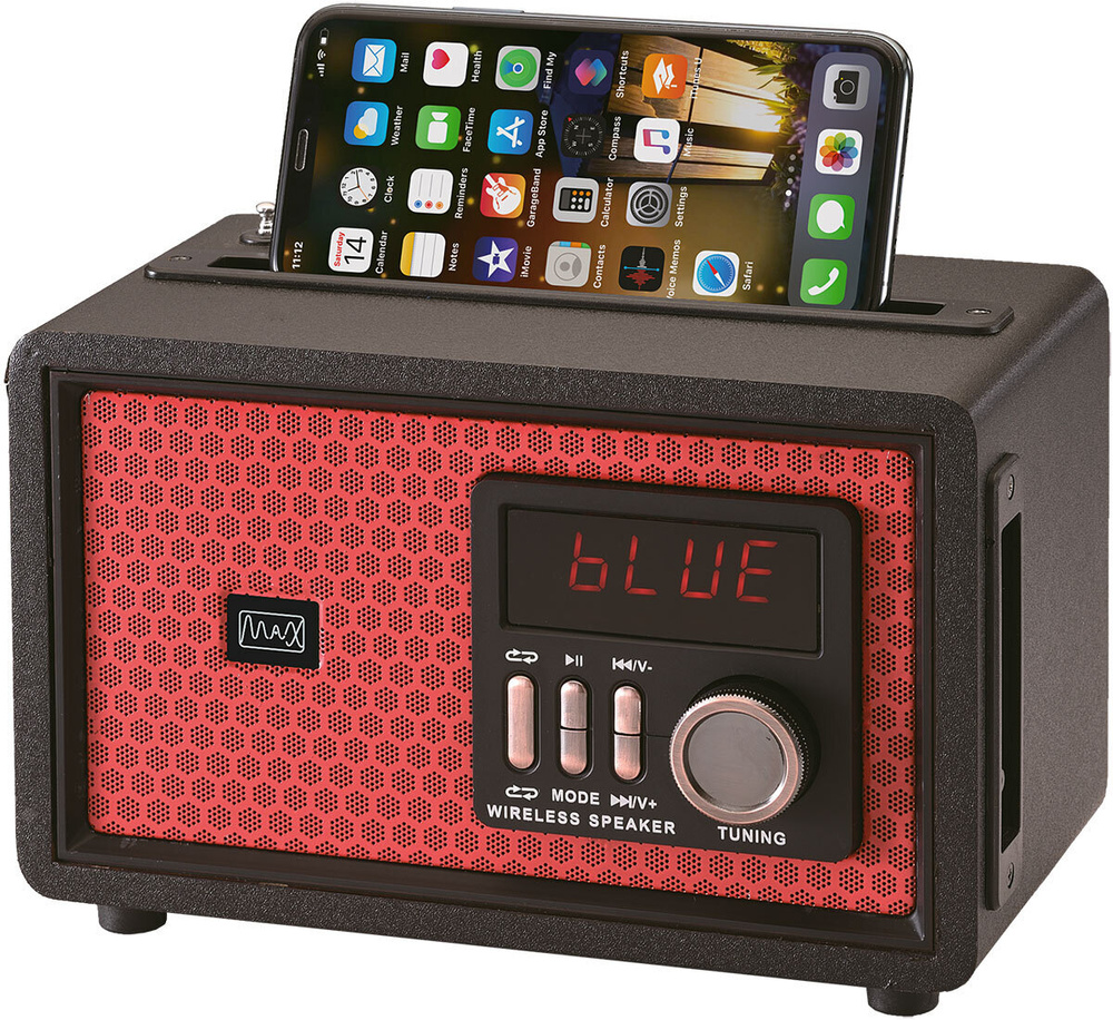 Портативная РЕТРО аудиосистема с Bluetooth MAX MR-361 Red, ретро-дизайн, 8 Вт, пульт ДУ, FM/AUX/MP3/USB/microSD, #1