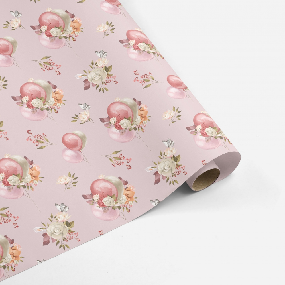 Бумага упаковочная универсальная детская декоративная, шары на розовом 70*100 см  #1