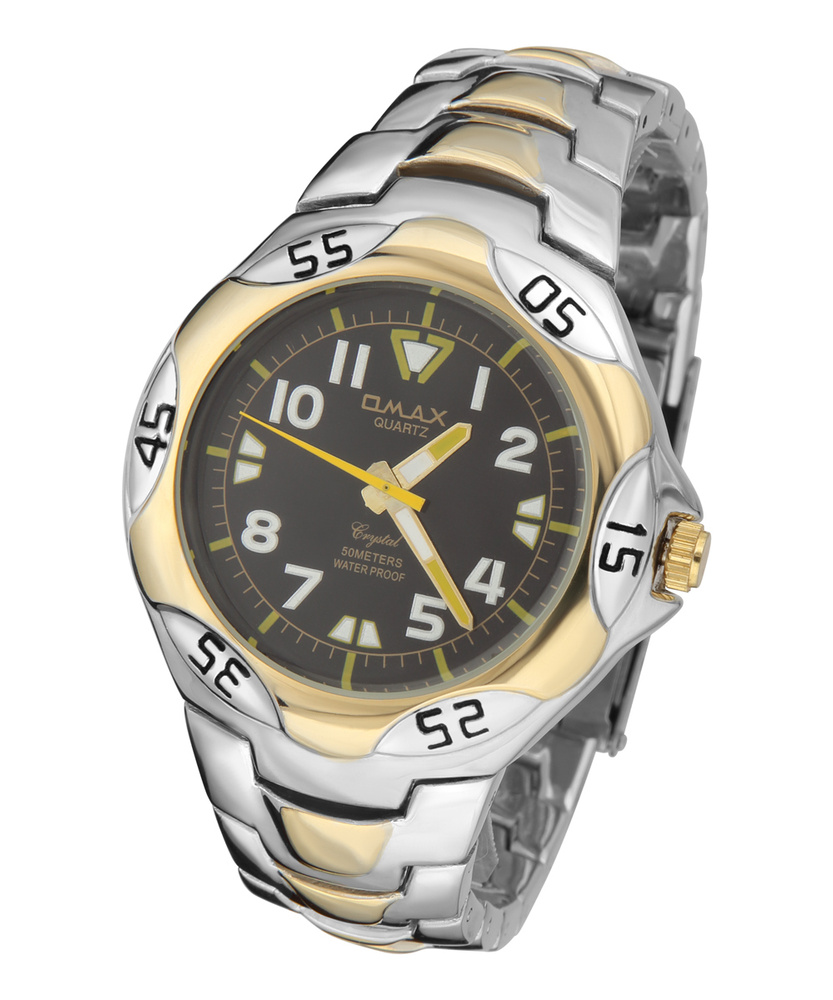 Наручные часы на браслете Omax DBA 169-3-2 комбинированные под серебро-золото с тёмным циферблатом  #1