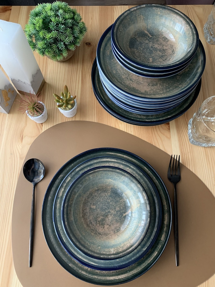 Набор столовой посуды на 4 персоны (16 предметов), цвет коричневый. Товар уцененный  #1