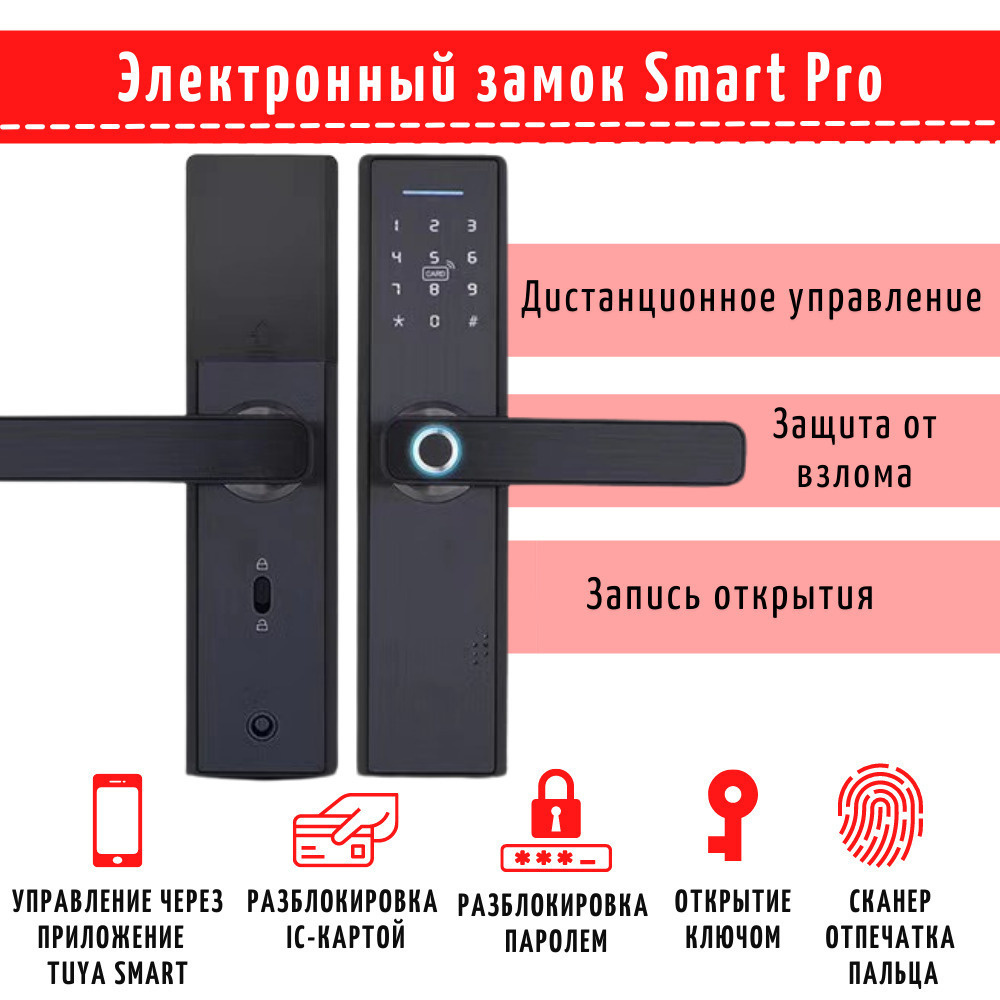 Умный электронный биометрический дверной замок SAFEBURG SMART PRO с отпечатком пальца, приложение TUYA, #1
