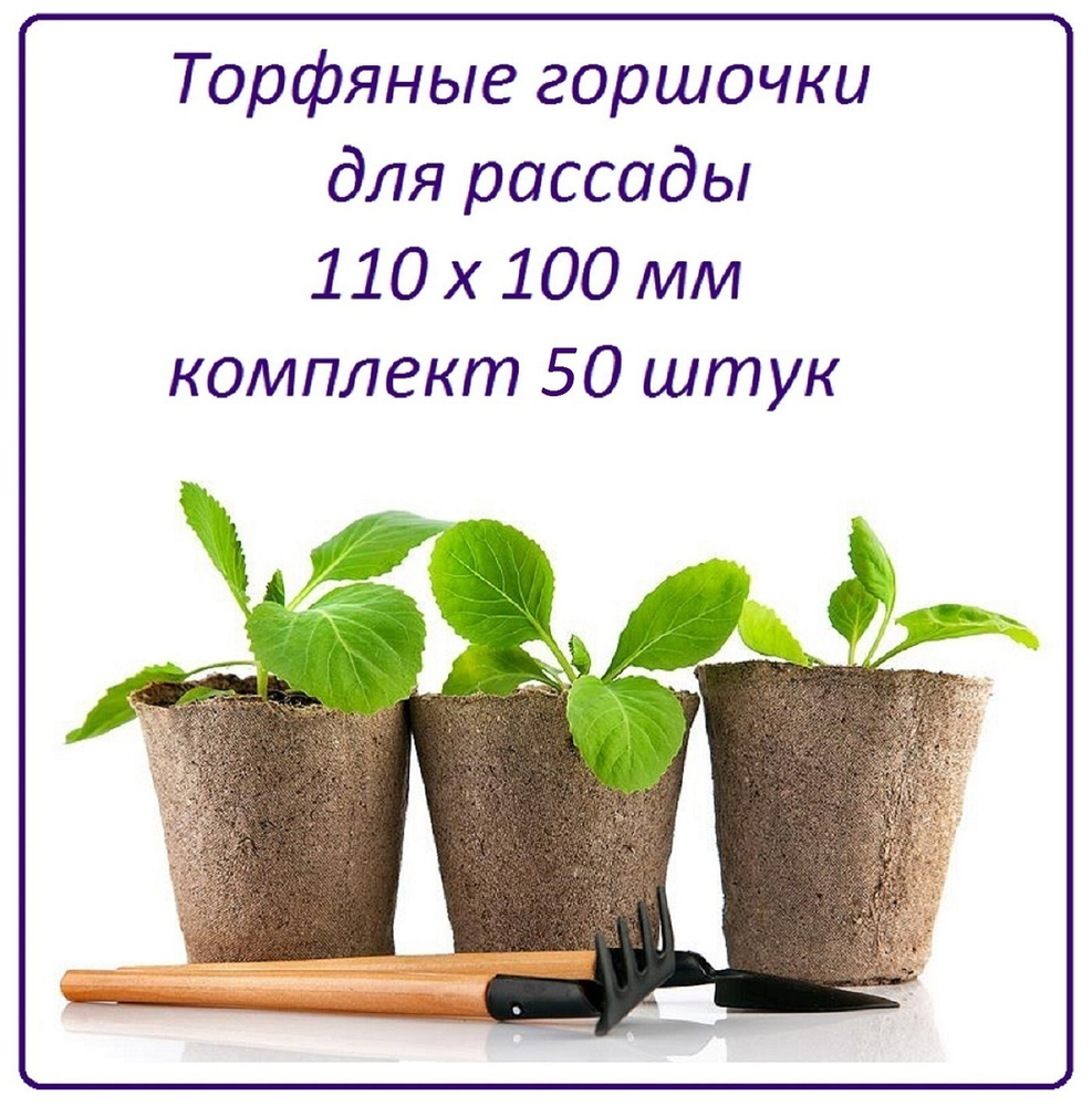 Торфяной горшочек 50 штук 110 х 100 мм, набор для выращивания рассады всех видов комнатных и садовых #1