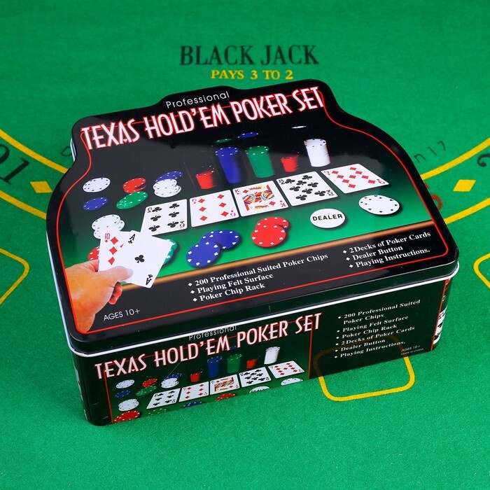 Покер, набор для игры, карты 2 колоды, фишки 200 штук, с номиналом, в чемодане, 60х90 см  #1