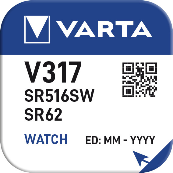 Varta Батарейка 317 (SR62, SR516), Серебряно-цинковый тип, 1,55 В, 1 шт  #1
