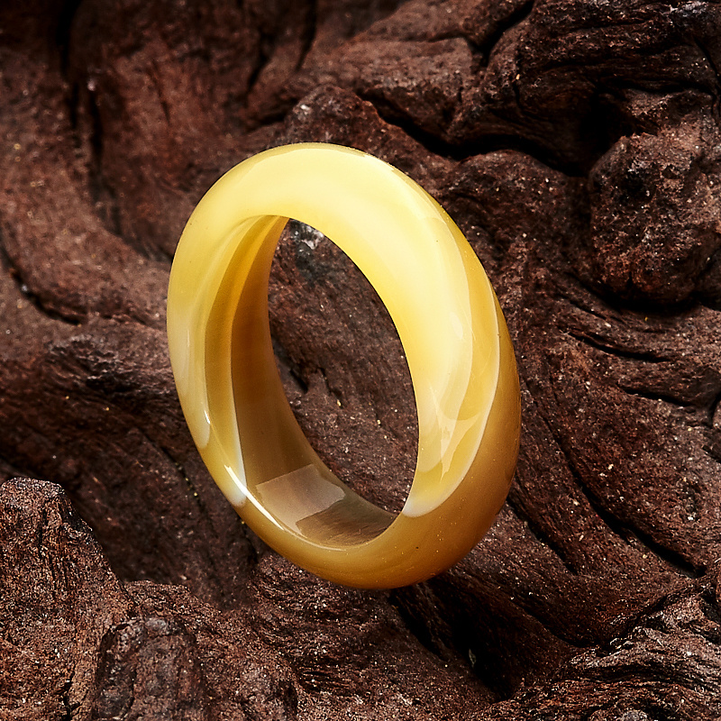 Камень натуральный Самоцвет Агат желтый кольцо 6 мм 18 размер талисман, оберег, амулет  #1