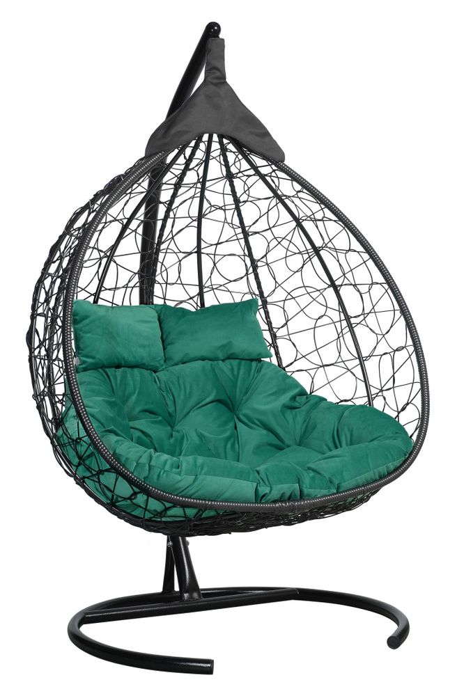 Подвесное двухместное кресло-кокон FISHT черный (зеленая подушка)  #1