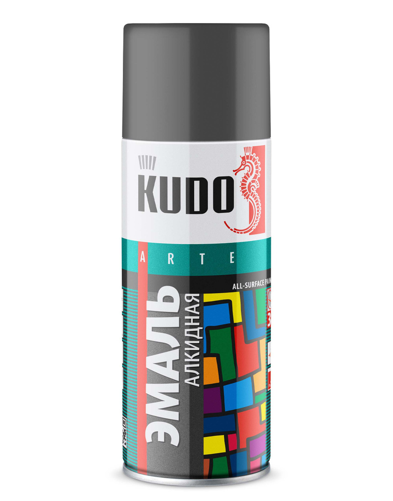 Аэрозольная краска в баллончике KUDO, алкидная, быстросохнущая, глянцевое покрытие, темно-серый RAL 7012, #1