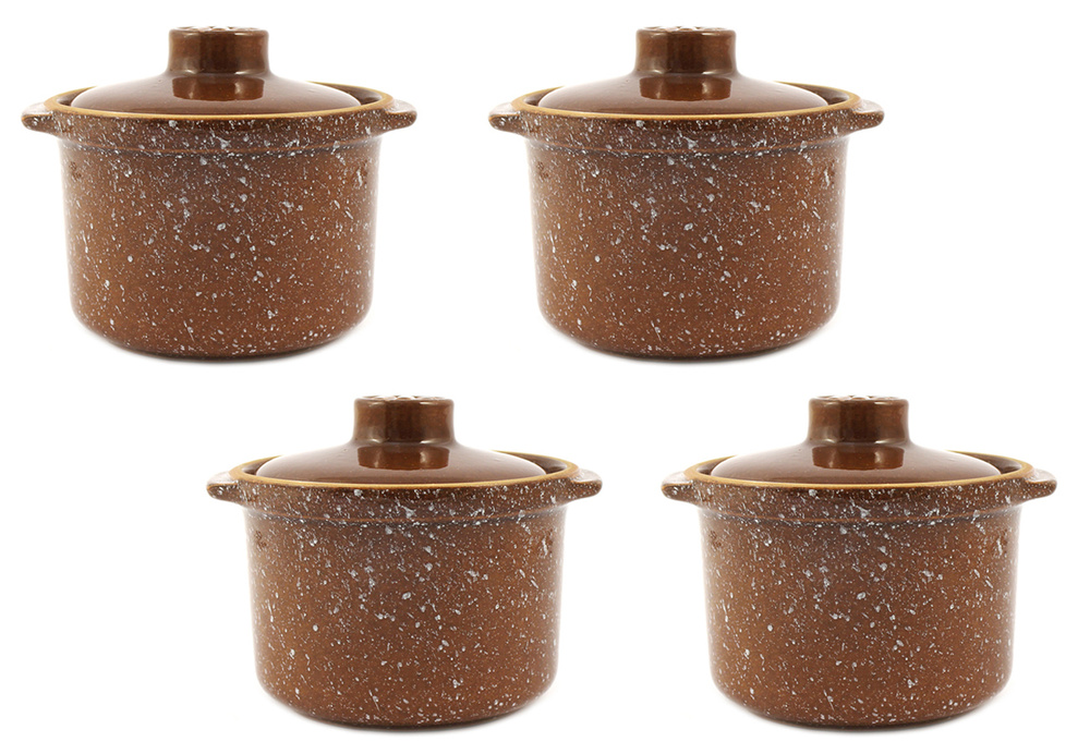 Горшок-сотейник для запекания в духовке, форма для выпечки, жульена, 0,6л "Мрамор" набор 4шт, керамика #1