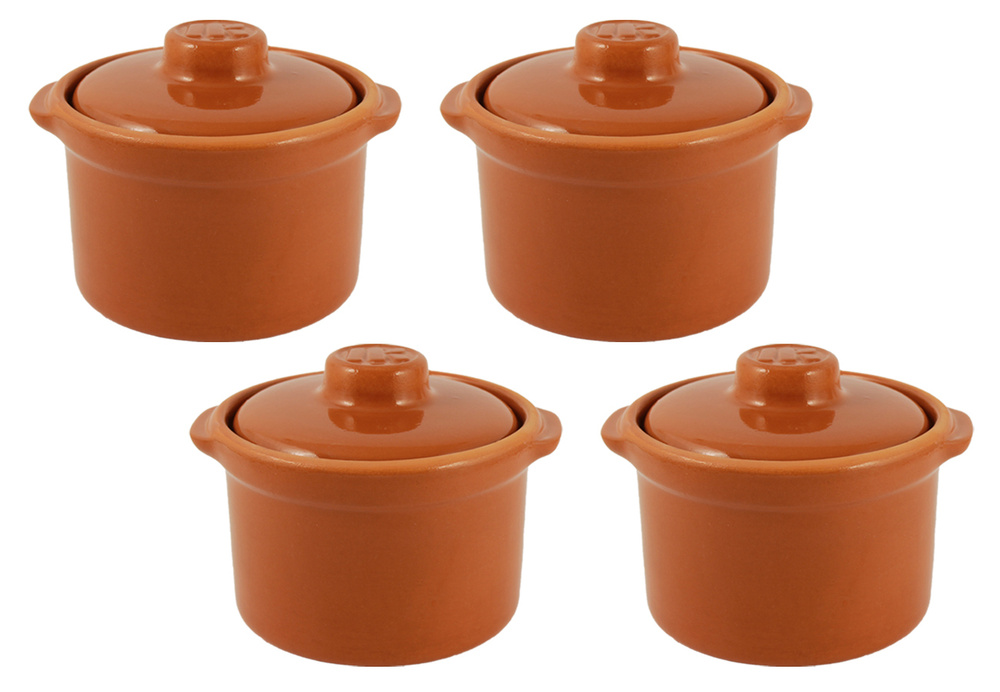 Горшок-сотейник для запекания в духовке, форма для выпечки, жульена, 0,6л, Терракот, набор 4шт, керамика #1