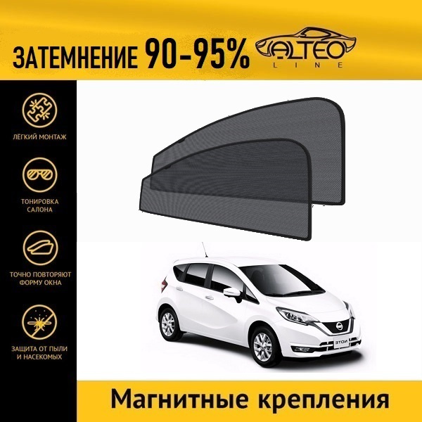 Автошторки ALTEO PREMIUM на Nissan Note 2 рестайлинг (Е12) (2016-н.в.) на передние двери на магнитах #1