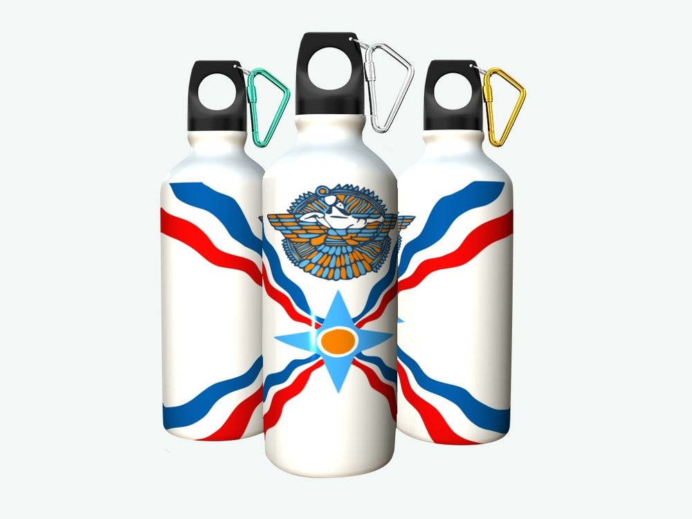 Бутылка фляга для воды "Ассирийский, ассирийский флаг, ассирия" 750 мл. с карабином и принтом  #1