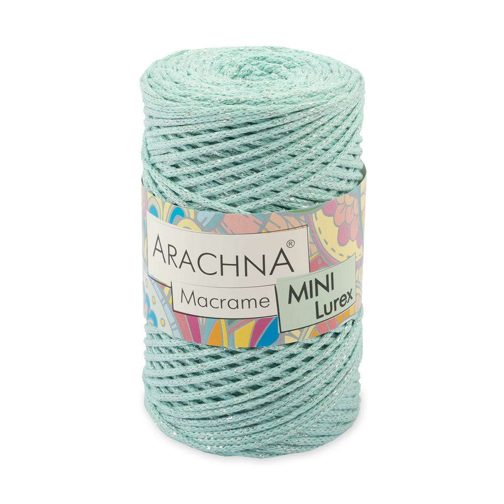 Пряжа ARACHNA "Macrame Mini Lurex" 75% хлопок, 15% полиэстер, 10% люрекс 250 г 200 м №19 мятный-серебро #1