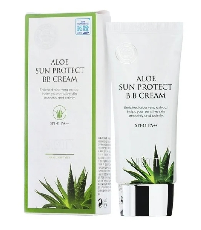 Jigott, Aloe Sun Protect Cream SPF41 PA ВВ крем для лица с экстрактом алоэ  #1