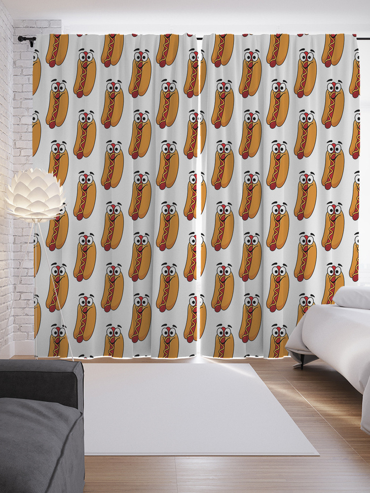 Фотошторы для кухни и спальни JoyArty "Веселые хот-дог", 2 полотна со шторной лентой шириной по 145 см, #1