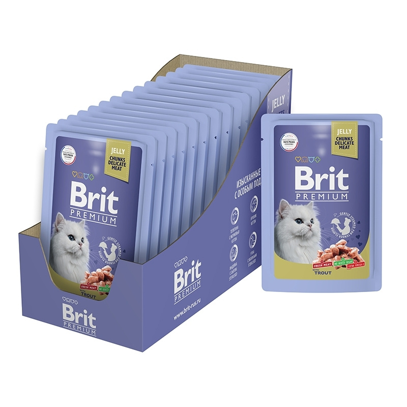 Паучи для взрослых кошек Brit Premium, форель в желе, 14 шт. х 85 г  #1