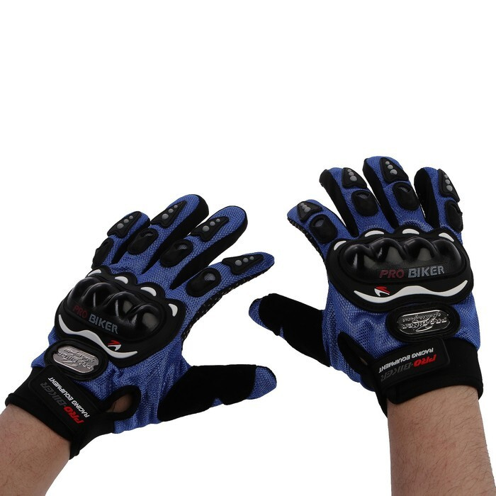 Перчатки мотоциклетные с защитными вставками, пара, размер L, синий  #1