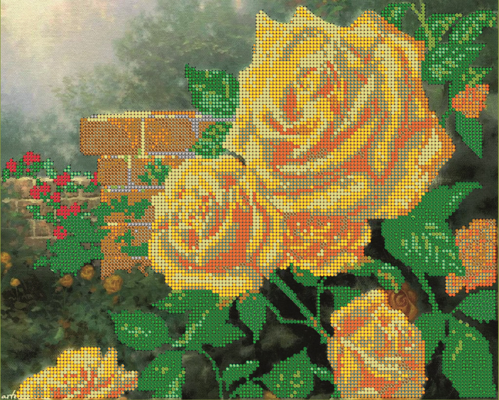 Набор для вышивания бисером Тайвань, Светлица картина Желтые розы 30х24  #1