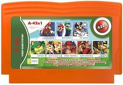 Картридж Сборник игр 42 в 1 A-42в1 CHIPandDALE 1.2+CONTRA+MARIO BROS+TURTLES 1+MARIO 2.3.6.9.10.12.14+M.K.4+STREET #1