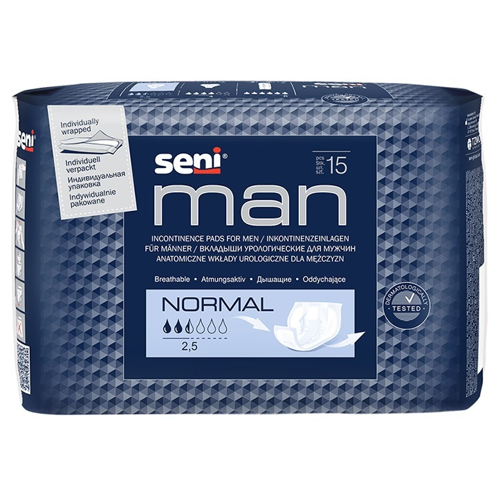Урологические вкладыши для мужчин Seni MAN Normal/ прокладки мужские, 15 шт.  #1