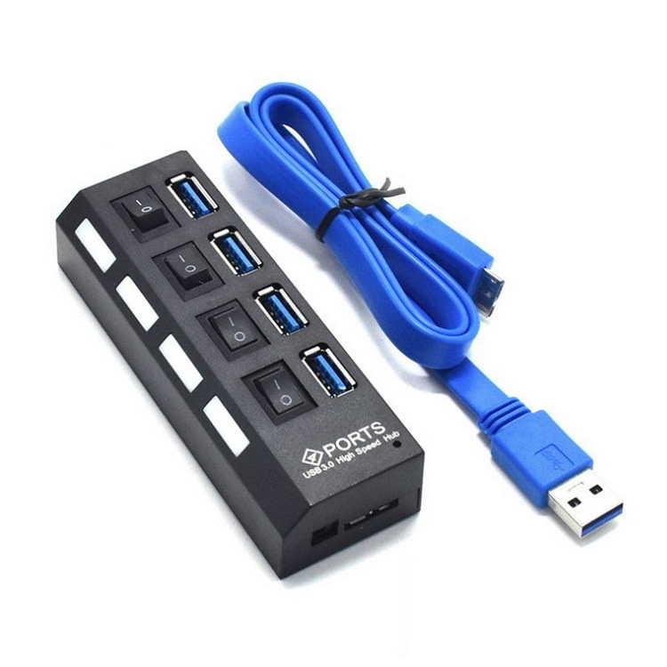 Хаб концентратор USB3.0 - 4х USB3.0, вертикальный, с кнопками, черный  #1