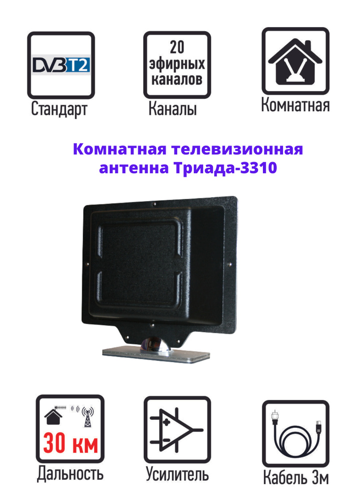 Комнатная телевизионная антенна "Триада-ANT-3310" направленная активная цифровая, ДМВ, DVB-T2 для отражённого #1