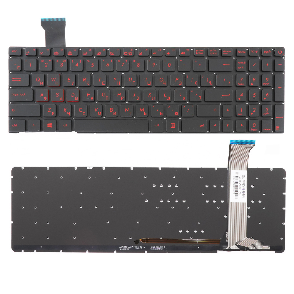 Клавиатура для ноутбука Asus GL552JX черная с подсветкой, шлейф 14 см  #1