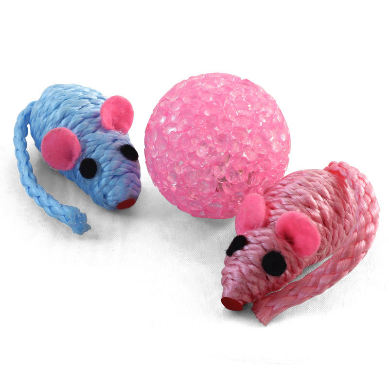 Набор игрушек для кошек розово-голубой (мяч, 2 мыши), d40мм; 50мм Triol  #1