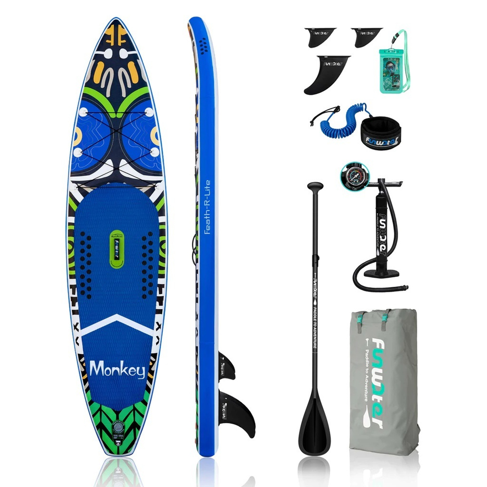 SUP board надувной для серфинга с веслом 335 см FunWater Monkey 11" 3 плавника / Устойчивая на воде сап #1