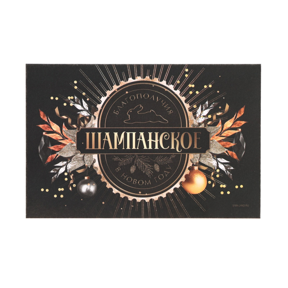 Наклейки, 10 штук, на бутылку "Шампанское Новогоднее", черно-золотая, 12х8 см  #1