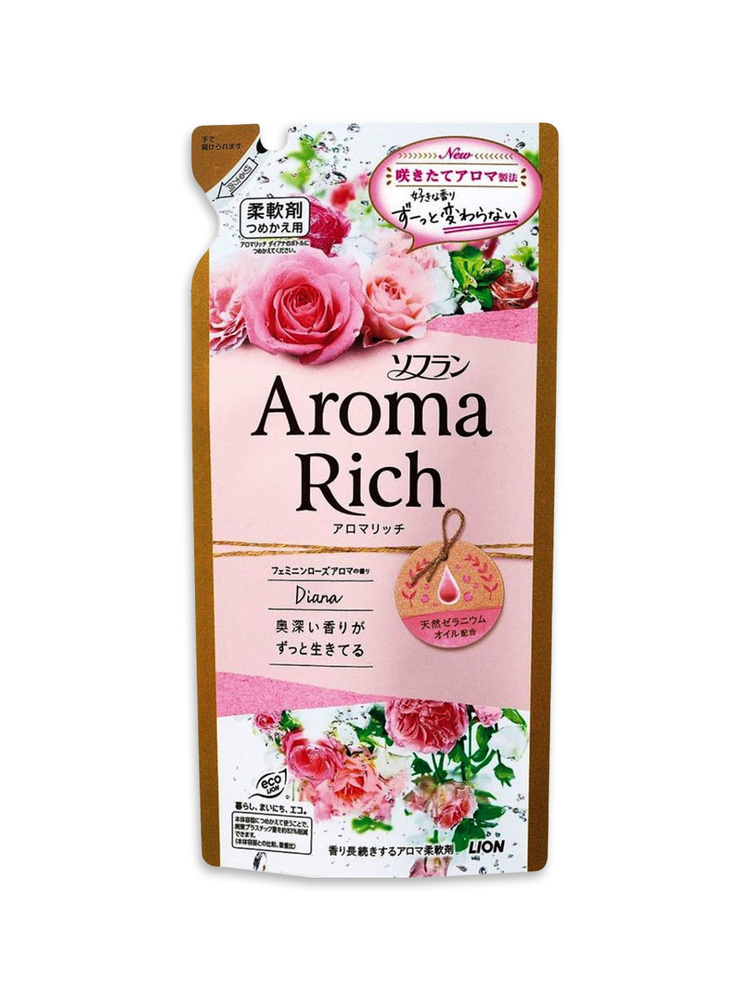 LION Aroma Rich Diana кондиционер для белья мягкая упаковка 400мл.  #1