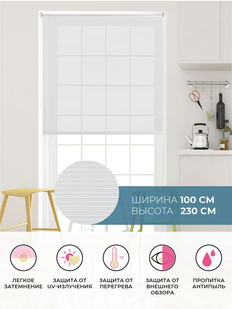 Рулонные шторы 100 см х 230 см Белый Вэил DECOFEST (Стандарт) #1