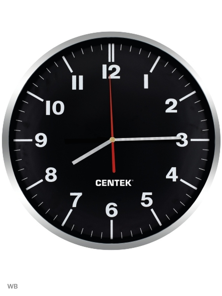 Часы настенные Centek СТ-7100 (черн + хром) 30 см диам., круг, ПЛАВНЫЙ ХОД, кварц. механизм  #1
