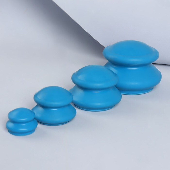 Набор вакуумных банок для массажа, резиновые, d 10/8/6/4 см, 4 шт, цвет синий  #1