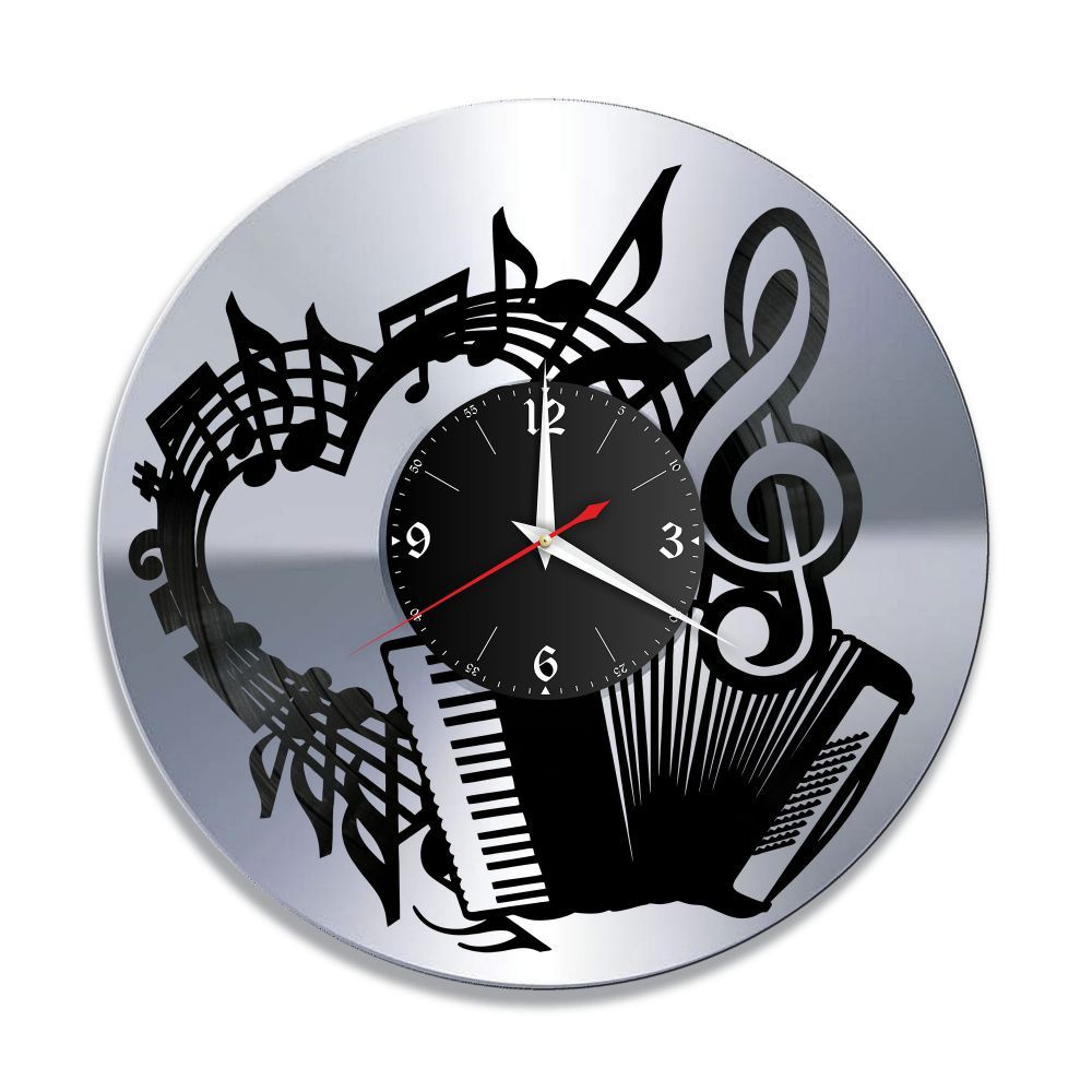 RedLaser Настенные часы "Музыка (Гармонь), серебро, из винила №23", 30 см  #1