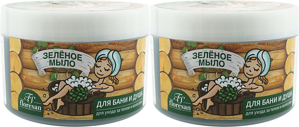 Мыло Floresan зеленое натуральное таежное для бани для тела и волос, комплект: 2 упаковки по 450 мл  #1