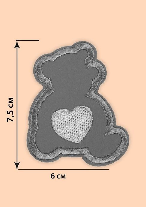 Термонаклейка светоотражающая 2шт Медведь, 7,5 - 6 см, цвет серый  #1