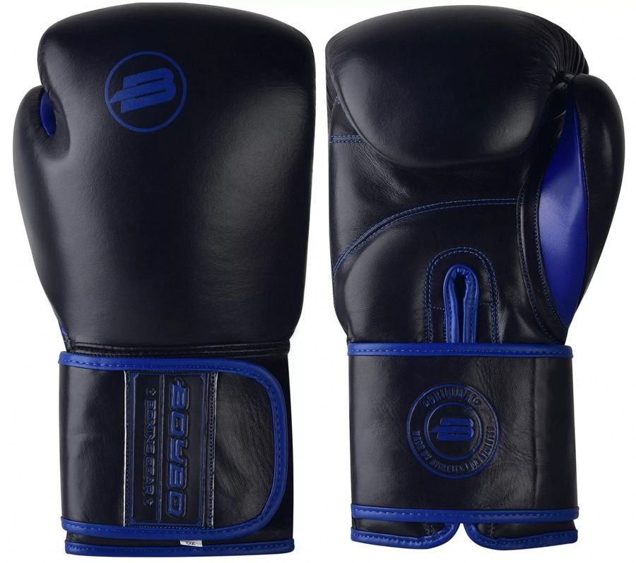 Боксерские перчатки тренировочные, натуральная кожа BoyBo Rage (BBG200) - Черный/Синий (14 oz)  #1