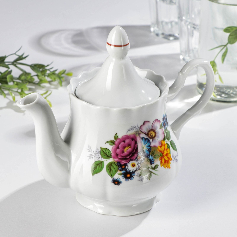 Чайник заварочный "Букет цветов", объем 800 мл, фарфор #1