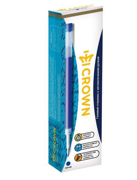 Стержень гелевый для автоматической ручки Crown "Auto Jell" синий, 0.7мм,12шт.  #1