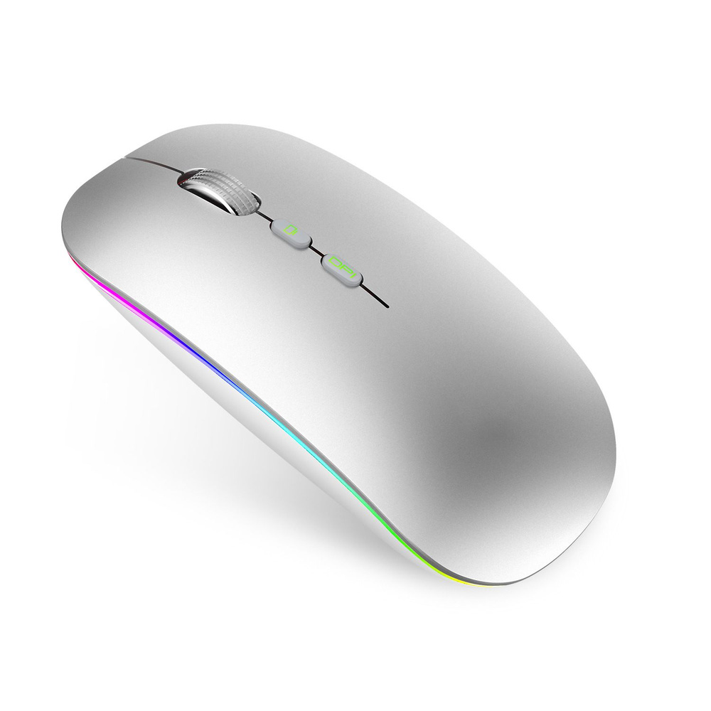 Беспроводная бесшумная компьютерная мышь для офиса и дома. Компактная мышка с RGB подсветкой для пк. #1