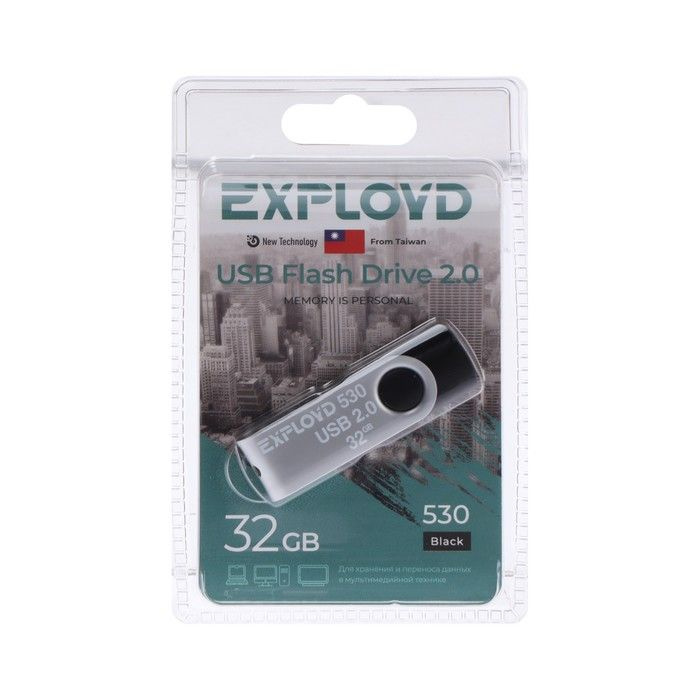 Флешка Exployd 530, 32 Гб, USB2.0, чт до 15 Мб/с, зап до 8 Мб/с, чёрная #1