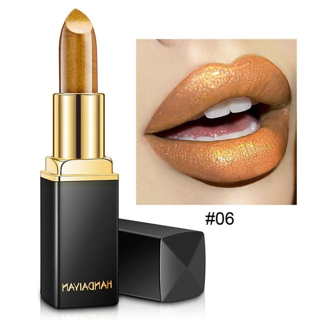 Handaiyan помада для губ, блестящая водостойкая, мерцающая губная, оттенок золотой 06  #1