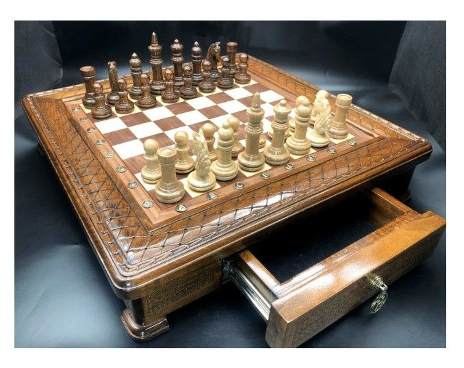 Шахматы в ларце авторские резные "Аристократ" большие 50х50см  #1