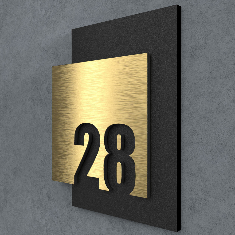 Цифры на дверь квартиры, табличка самоклеящаяся номер 28, 15х12см, царапанное золото  #1