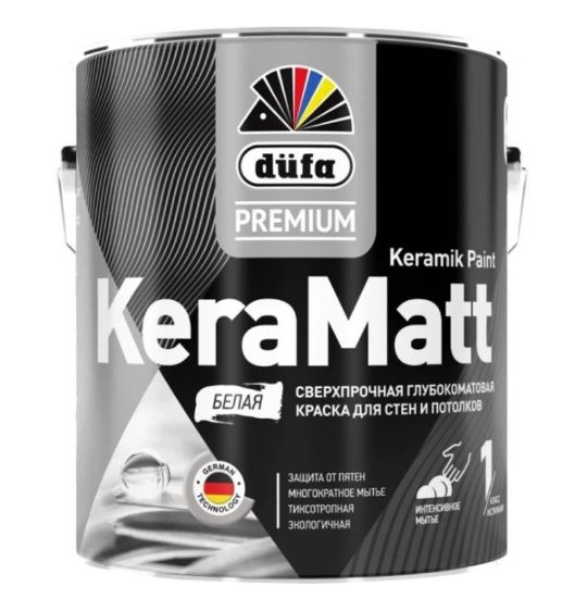 Краска для стен и потолков сверхпрочная Dufa Premium KeraMatt Keramik Paint глубокоматовая база 1 0,9 #1